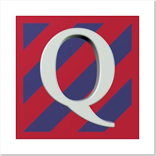 Old Glory Letter Q Dimensional Grey on Red and Blue Stripes Posters and Art